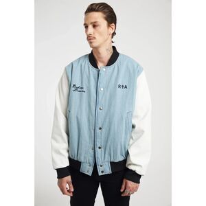 RTA Bomber Jacket Mens Large Blue White Broken Dreams Marty Quilted Cozy Lined